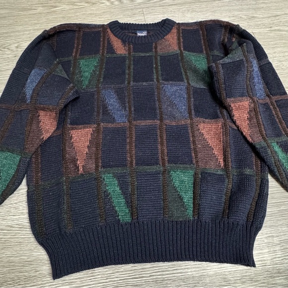 Vintage 90s Gant Rugger Sweater Mens Sz Large Heavy Knit Abstract - Picture 3 of 10